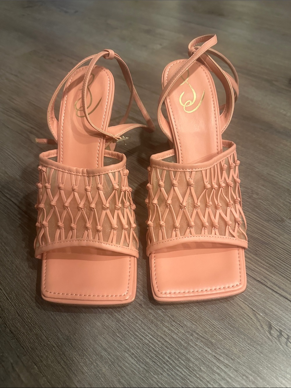 Sam Edelman Woven Strap Block Heel Sandals - Peach